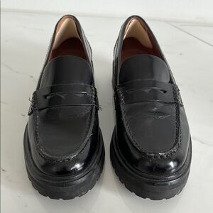 Agathea Reformation black slip-on chunky loafers rounded toe and lug 35mm sole